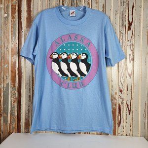 Vintage 1989 Alaska Club Penguins Shirt Adult Mens Large Made USA Puff Paint